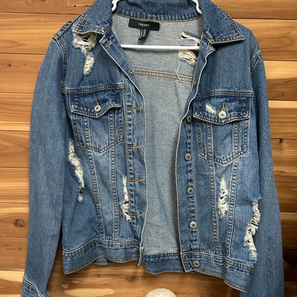 Forever 21 Blue Distressed Jean Jacket